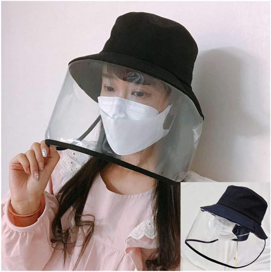 Face Shield Anti-Spitting Protective Hat Cover Outdoor Fisherman Hat Adjustable Size, Clear (Black)