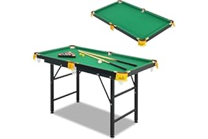 AKUSTIK OLAKIDS Portable Folding Billiards Table with 2 Billiard Cues, Ball, Triangle Rack, Brush, Chalk, 47 Inch Game Pool Table for Kids Adults Family Office