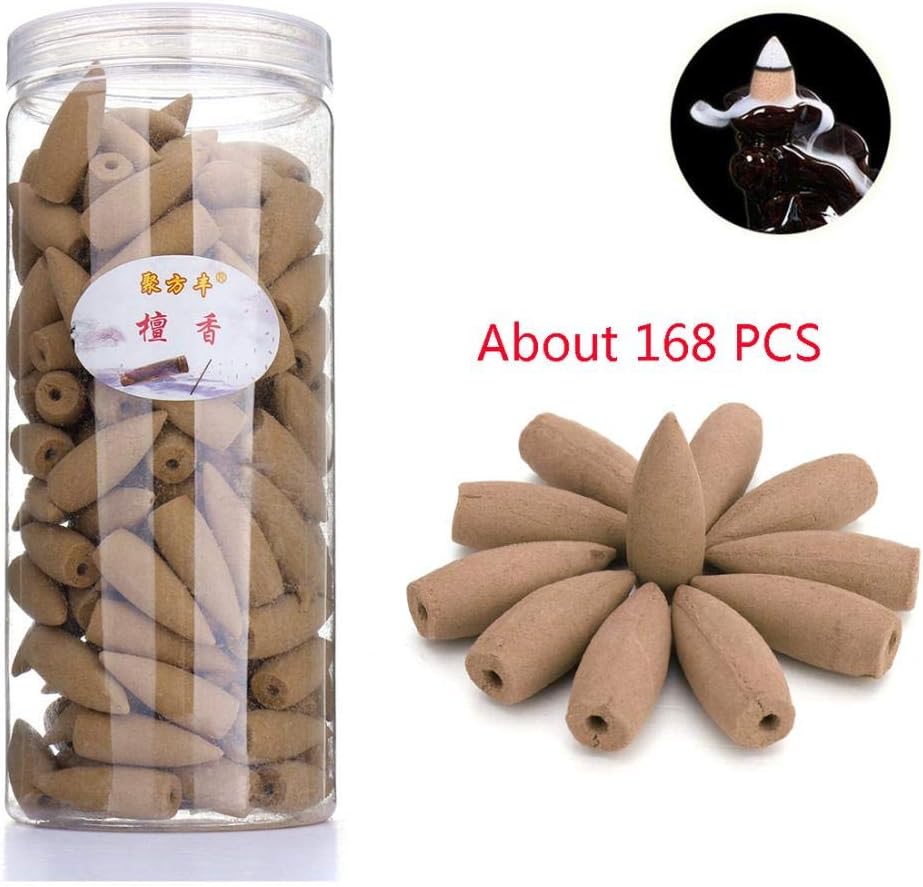 RISUP 168 Pcs Backflow Incense Cones Natural Smoke Various Scents Sandalwood Rose Lemon Sakura Ocean Lavender Incense Cone, Backflow Incense Burners (Sandalwood Scent)