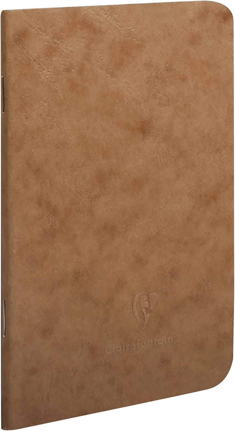 Clairefontaine 73416C Collection Age Bag A Stapled Tobacco Notebook - 9x14 cm - 96 Lined Pages - 90 g White Paper - Glossy Cardboard Leather Grain Cover