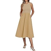 Naggoo Women's Sleeveless Dress Summer Casual Flowy Sundress Knit Tank Top Racerback Midi Dresses Pockets