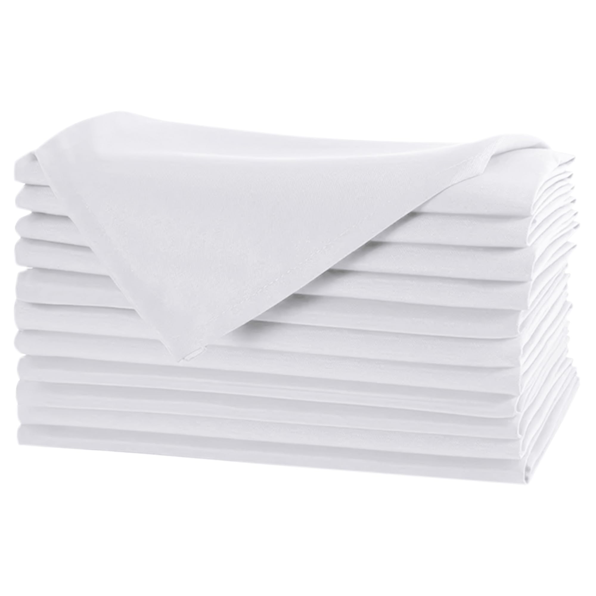 WedDecor 20 Inch White Cotton Polyester Table Napkin for Home, Hotel, Dinning, Wedding, Banquet, Party, Events, Hemmed Edges Lightweight & Machine Washable, 10pcs