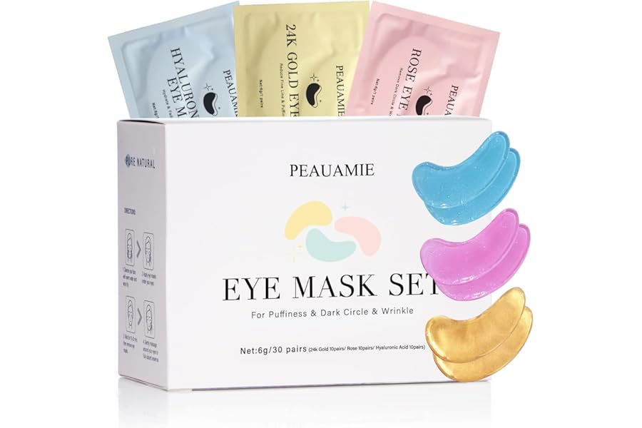 PEAUAMIE Under Eye Patches Gold and Hyaluronic Acid for puffy eyes,Rose Eye Masks for Dark Circles and Puffiness skin care Smooth Wrinkles products 30 Pairs