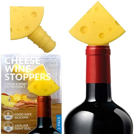 Hawwwy Cheese Wine Stopper Funny Silicone Bottle Stopper Fun Reusable Wine Saver Preserver Wine Gift Ideas Men Women Mom Dad Friend Co Worker