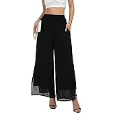 Women's Wide Leg Chiffon Dress Palazzo Pants Casual Split Hem Summer Trousers Party Club Pant