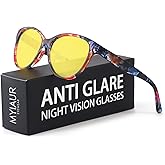 Myiaur Night Vision Driving Glasses for Women, Polarized Anti Glare Yellow Lens Glasses for Nighttime, UV400 Protection