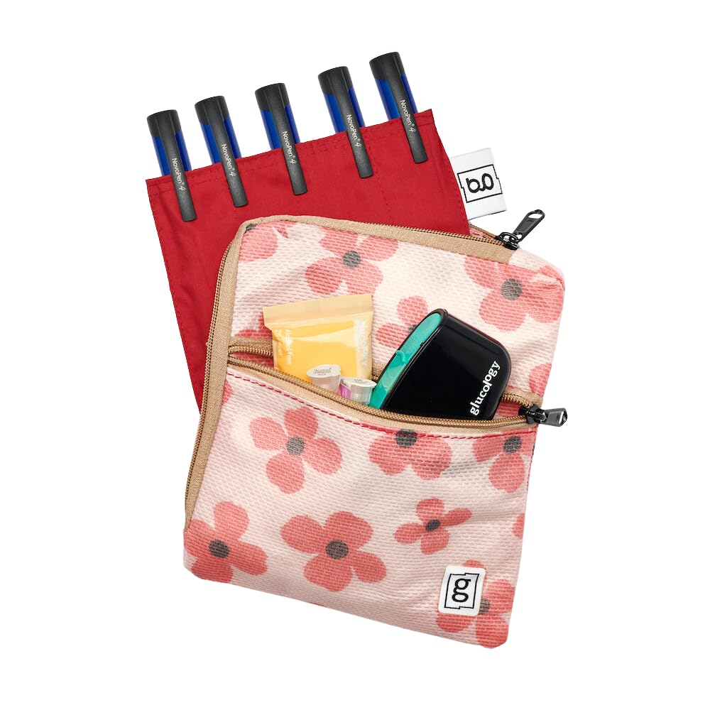 Glucology XXL Zip Wallet | Glucology Cooler Bags for 5 pens | Glucology Insulin Pen Cooler Pouch - Portable, Reusable Insulated Cooling Pack - Floral