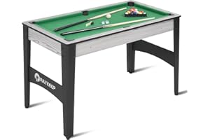 RAYKEEP Pool Table, Mini Billiard Game Table w/Balls, Cues, Chalk, Brush and Triangle, Indoor Compact Arcade Game Table for Living Room, Game Room