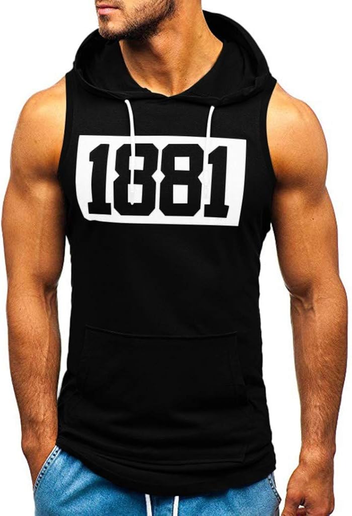 Aniywn Mens Workout Hooded Tank Tops Printing Sleeveless Gym Hoodies with Pocket Cool and Muscle