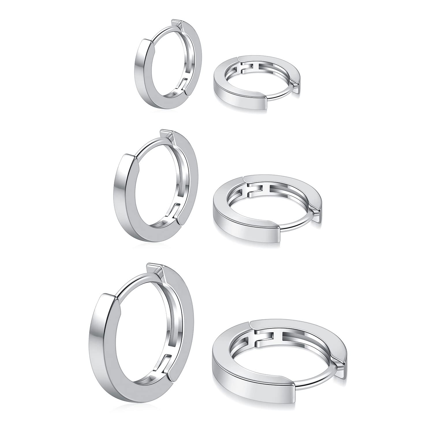 micuco 3 Pairs Small Hoop Earrings Set for Women, 14K Gold Plated Huggie Hoop Earrings for Men, Tiny Cartilage Hypoallergenic Earring Set, 12MM, Brass, No Gemstone