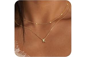 Poxtex Initial Necklaces for Women 14K Gold Silver Plated Letter Jewelry Non Tarnish Layered Dainty Cute A-Z Pendant Choker Necklace Waterproof Trendy Name Necklace Personalized Jewelry Gift for Women