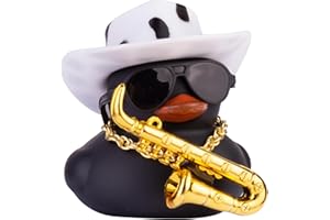 CoFuBcad Car Rubber Duck Ornaments Dash Duck Car Dashboard Decoration Accessories with Mini Hat Musical Instruments Necklace Sunglasses(Style A37)