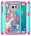 S7 Edge Case, Galaxy S7 Edge Case, Style4U Hawaiian Flower Studded Rhinestone Crystal Bling Hybrid Armor Case Cover for Samsung Galaxy S7 Edge with 1 Style4U Stylus [Hawaiin Flower Teal/Hot Pink]