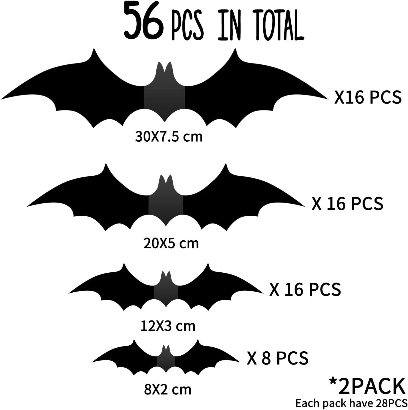 Halloween Party Indoor Outdoor Decor Supplies, 56 PCS Reusable PVC 3D Decorative Scary Bats Wall Sticker Comes with Double Sided Foam Tape: Arts, Crafts & Sewing