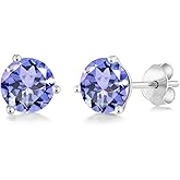 Gem Stone King 18K White Gold Gemstone Birthstone 3-Prong Stud Earrings For Women Men | Round 5MM | Fine Jewelry Gifts for Her Him Mom Dad Wife Husband