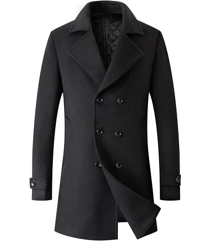 SOMTHRON Men's Woolen Trench Coat Regular Fit Double Breasted Wool