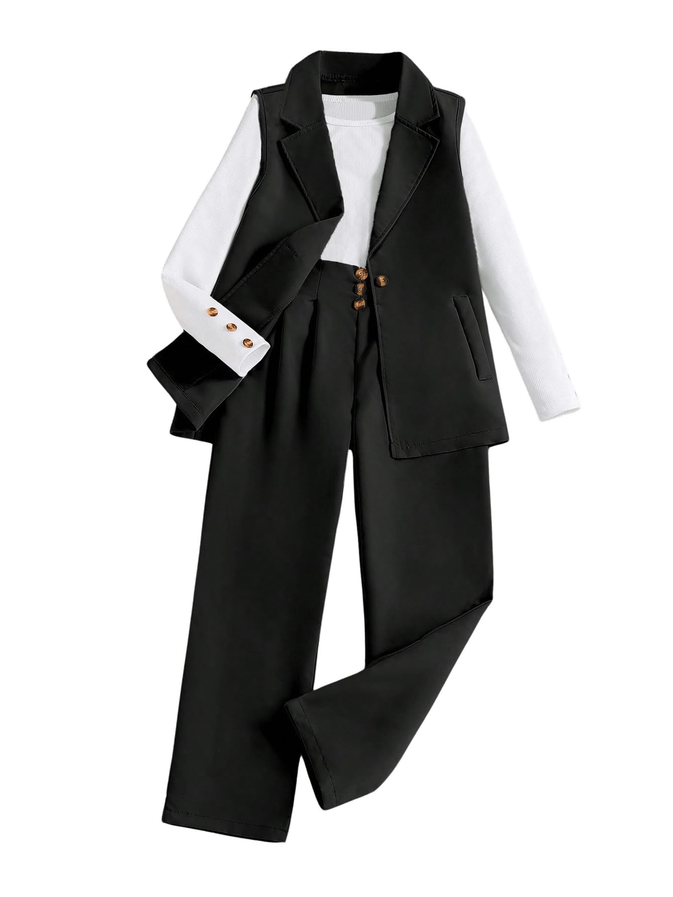 Photo 1 of *****************Missing vest*************
Milumia Girl's 3 Piece Outfits Long Sleeve Tee Shirt and Blazer Vest with Pants Black 11 Years