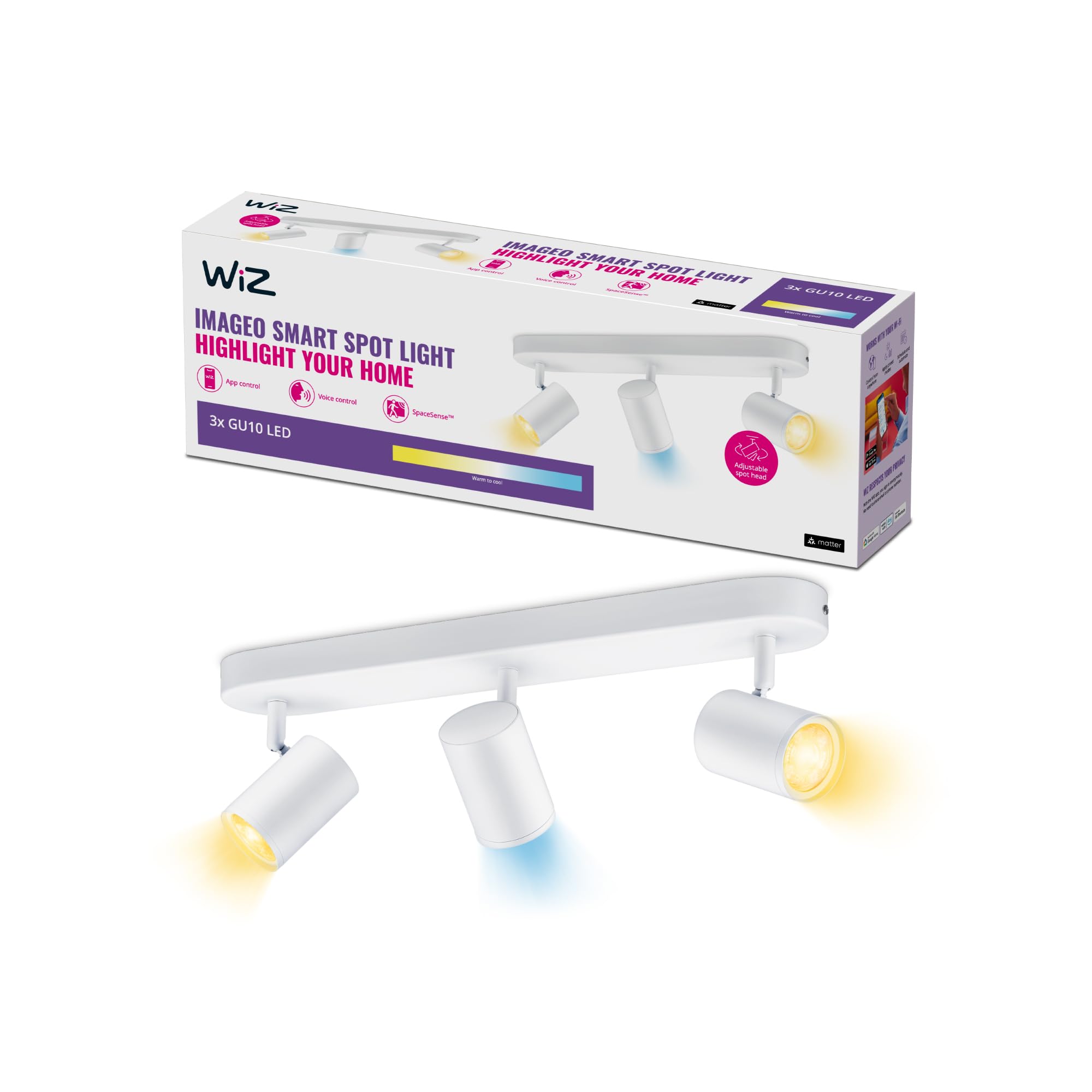 WiZ Tunable White Imageo Smart Connected WiFi Ceiling Light Spot Fixture. [3 Spot - White] App Control for Indoor Home Lighting, Livingroom and Bedroom — image 1