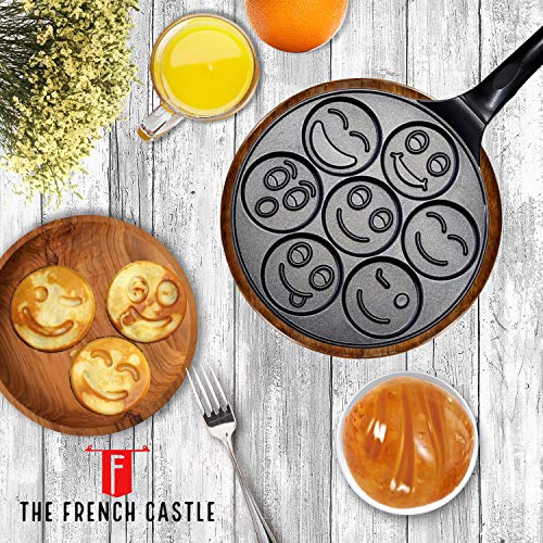Emoji Smiley Face Pancake Pan, Nonstick Pancake Griddle with 7 Unique Funny Flapjack Faces Grill