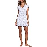 Laura Ashley Women's Nightgown Ribbed Knit Short Sleeve Henley Sleepshirt
