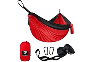 Gold Armour Camping Hammock - XL Double Hammock Portable Hammock Camping Accessories Gear for Outdoor Indoor with Tree Straps, USA Based Brand (Red and Black)