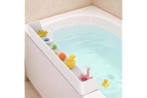 AyNirser Bathtub Splash Guard Play Shelf Over Tub 31” with Strong Suction Cups, Silicone Tub Water Guards Toy Tray Holder No Mess Water Spill in Bathroom-White