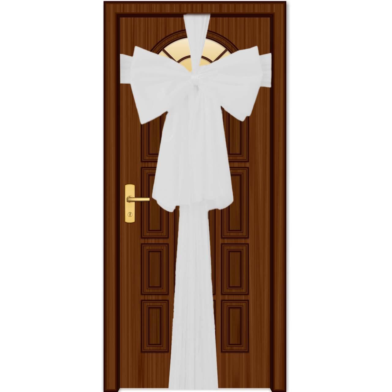 Christmas Door Bow – White 9m Giant Bow Door Cover - Front Door Decorations for Xmas Wedding, Baby Shower Outside Home Decor