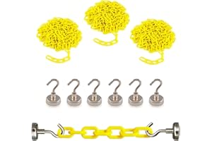Reliabe1st 3 PCS 13 Feet Yellow Plastic Safety Barrier Chain with 6 Magnetic Hooks | Loading Dock Kit | Caution Security Chain Safety Chain for Crowd Control, Construction Site | Safety Barrier