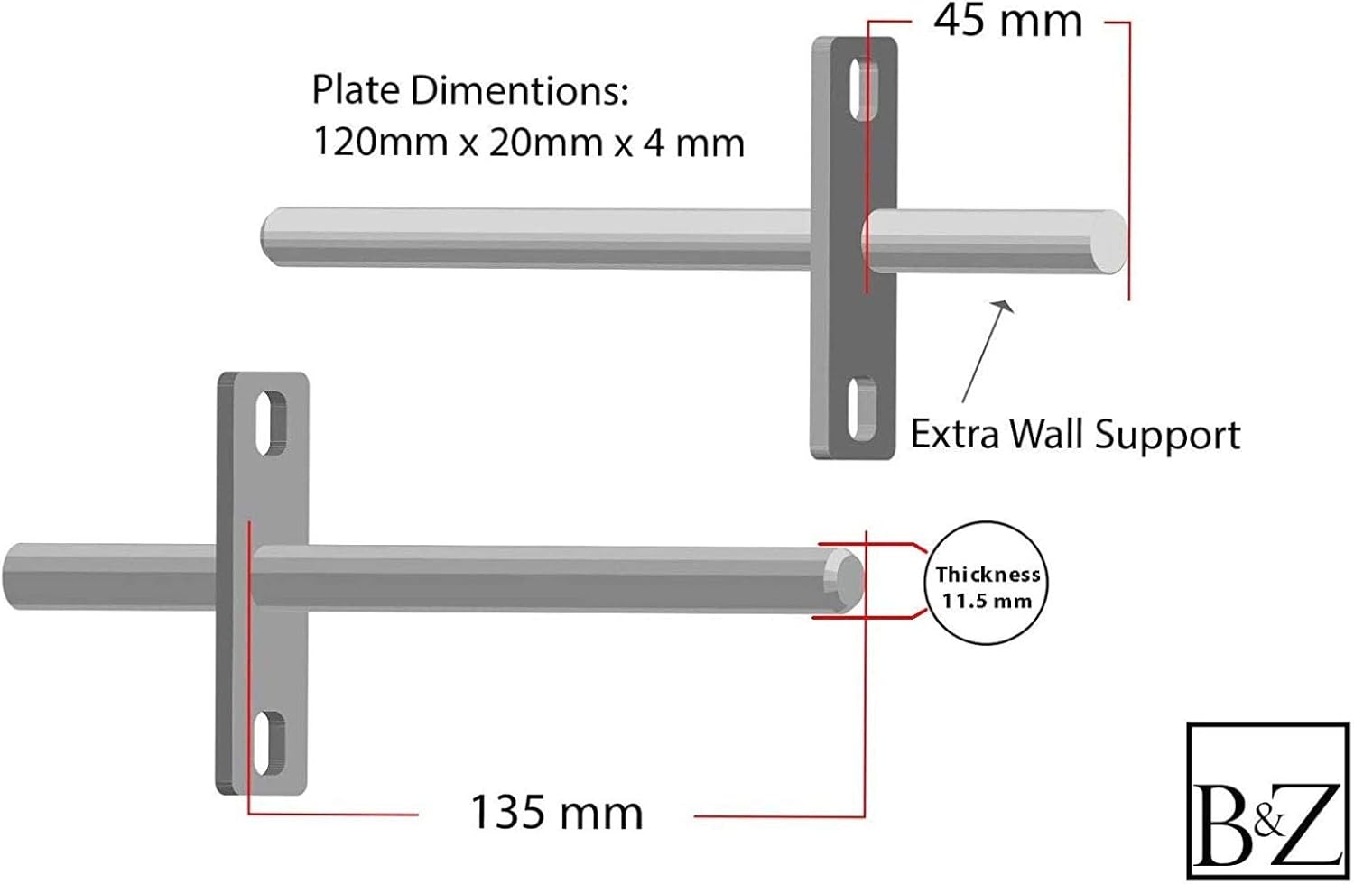 B&Z Heavy Duty Long Concealed/Invisible/Hidden Floating Shelf Support Brackets Oak Mantel Timber Scaffold Board Wall Mounted Shelf Support Cross Brackets (Pair) (1 - Image 3