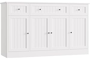 HITHOS 55" Sideboard Buffet Cabinet with Storage, Modern Kitchen Buffet Storage Cabinet with Drawers, Wood Coffee Bar with Adjustable Shelves, Large Sideboard for Kitchen, Living Room (White)