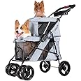 ibiyaya - Double Dog Stroller for Small Dogs and Medium Dogs and Cats - Double Pet Stroller, Lightweight and Foldable with Mesh Windows, Extra Space for Second Pet or Storage - Gray