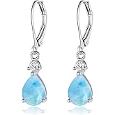 925 Sterling Silver Blue Topaz/Amethyst/Rainbow Quartz CZ Teardrop Leverback Earrings Drop Dangly Gemstone Earings Hypoallergenic Birthday Jewelry Gifts for Women