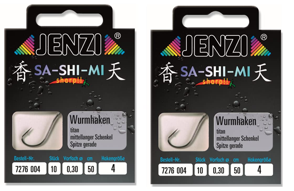 Set # 2 Packs (20 Pieces) Worm Hooks by Jenzi, Ready Tied Hook Size 4, 50 cm + Petri Heil! Sticker