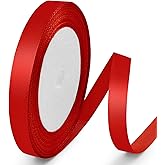 VISPAD 25 Yards 3/8 inch Satin Ribbon, Solid Color Fabric Ribbon Perfect for Gift Wrapping, Wedding, Handmade Bows, Floral Bouquets and Party Decoration(red)