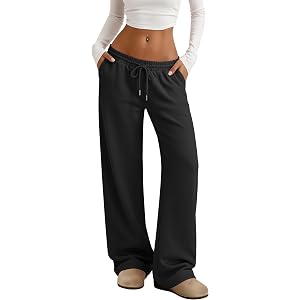 Huukeay Women Low Rise Pants | Wide Leg, Baggy, Sweat Pants, Elastic, Drawstring, Trendy, Casual, Pockets, Soft, Comfortable,