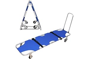 NPSMDRQT Stretcher Portable Folding Aluminum Lightweight with Trolley 4 Wheels Rescue Stretcher for Hospital, Clinic, Home, Sports Venues, Ambulance Capacity 350 lb (Blue)