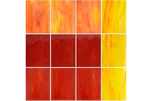 Wecrejoni 12 Sheets Variety Stained Glass Sheets,4 X 6" Cathedral Art Glass Variety Mixed Textures Glass Sheets for Stained Glass Projects, for Crafts (red)