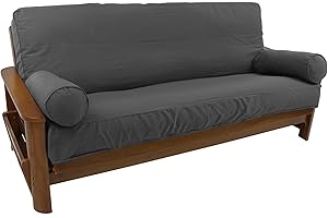 Blazing Needles Solid Twill 8" to 9" Futon Cover Set with 2 Bolster Pillows (Set of 3), Full, Steel Grey