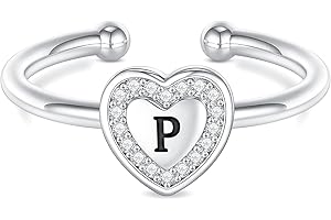 BRIJEWLIC Initial Rings for Teen Girls - Sterling Silver/Rose Gold Plated Ring for Teen Girls Kids Ring for Girls Gifts | Heart Sterling Silver Little Girl Rings Child Gifts jewelry for teens Adjustable-No tarnish, No reactions for sensitive skin Hypoallergenic