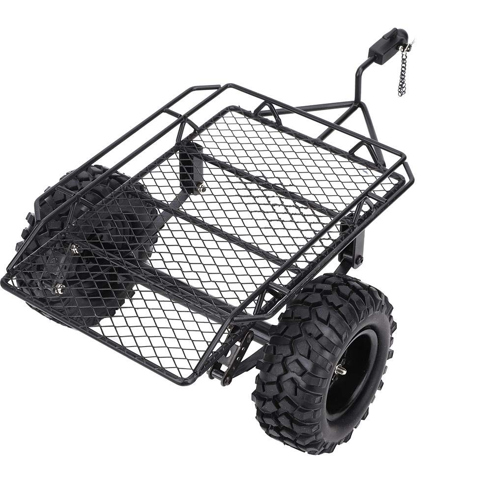 Voluxe Metal RC Trailer - Rubber + Metal Parts, 1/10 RC Car Trailer for D90 SCX10 CC01 TRX4 (Black)