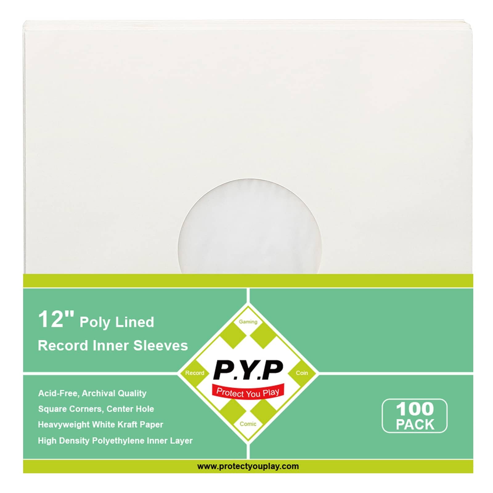 Photo 1 of 100ct 12-Inch Poly-Lined Record Inner-Sleeves - White Kraft Paper for 33 RPM LP Vinyl Record Albums, Center Hole, Heavyweight Record Jacket Covers for Vinyl Records Collection Storage