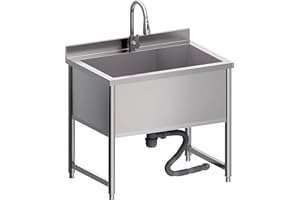 YETRINI Stainless Steel Commercial Restaurant Sink, Freestanding Large Commercial Sink with Pull-out Faucet for Kitchen Dishwashing, Thawing, Pet Cleaning, Laundry Room, 35 Gallon, 23.6"D x 33.5"W x 36.8"H