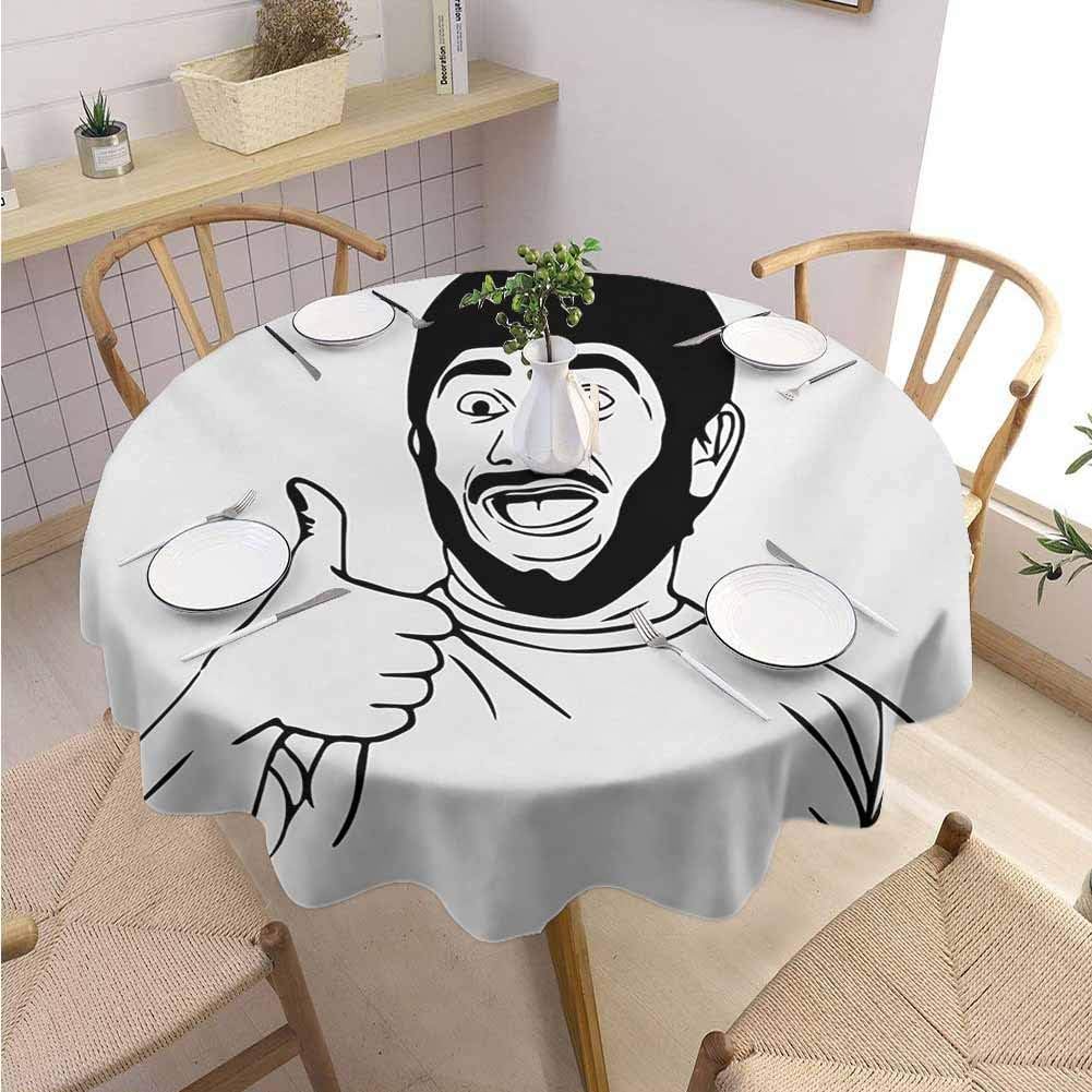 DILITECK Humor Beach Round Tablecloth LOL Happy Guy with Thumbs Up Bodily Gesture Cool Sounds Good Style Graphic Print Wrinkle Free Tablecloth Diameter 60" Black and White