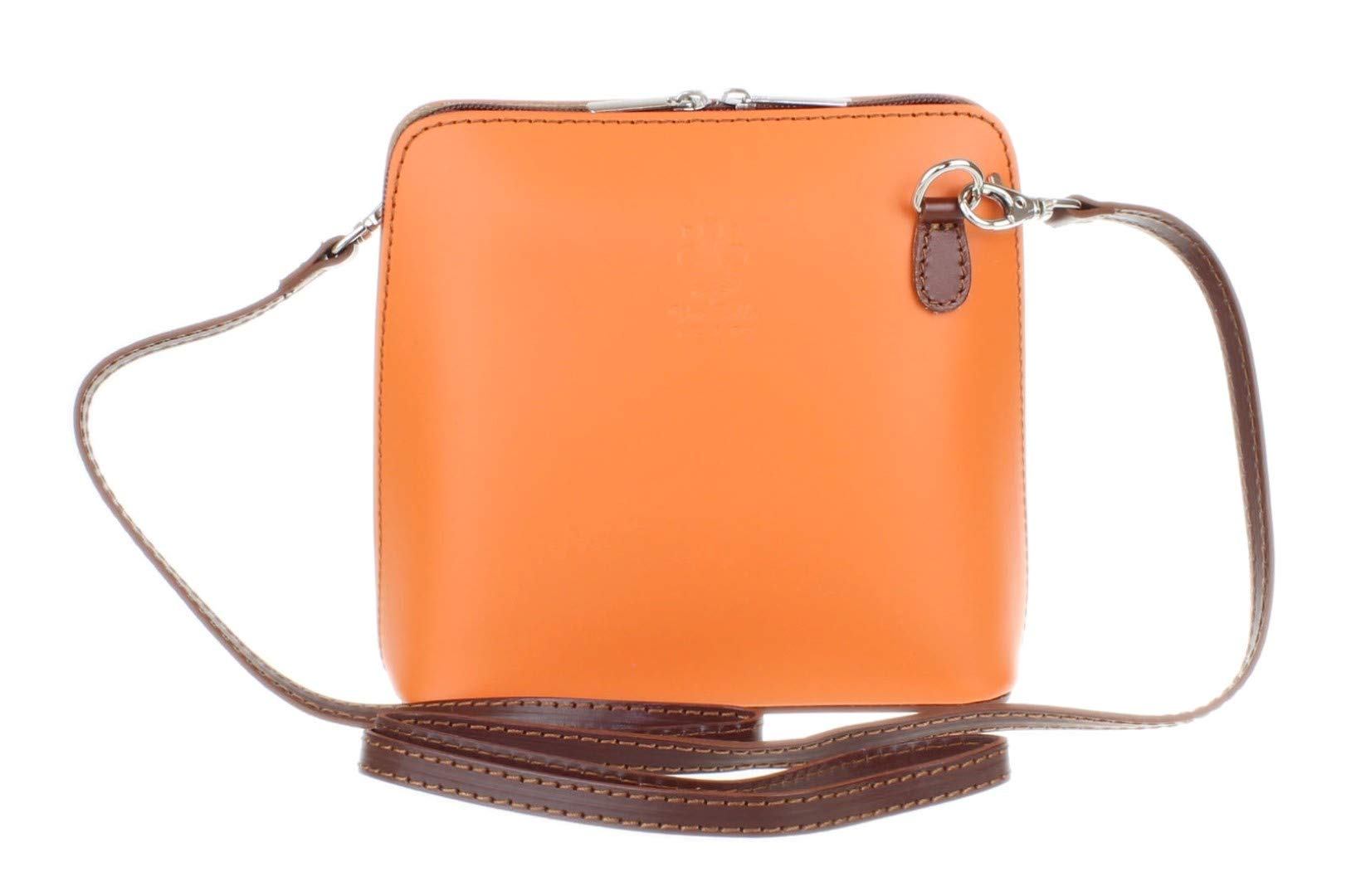 Girly Handbags Womens Genuine Leather Rigid Cross Body Shoulder Bag Real Italian - Orange Chocolate