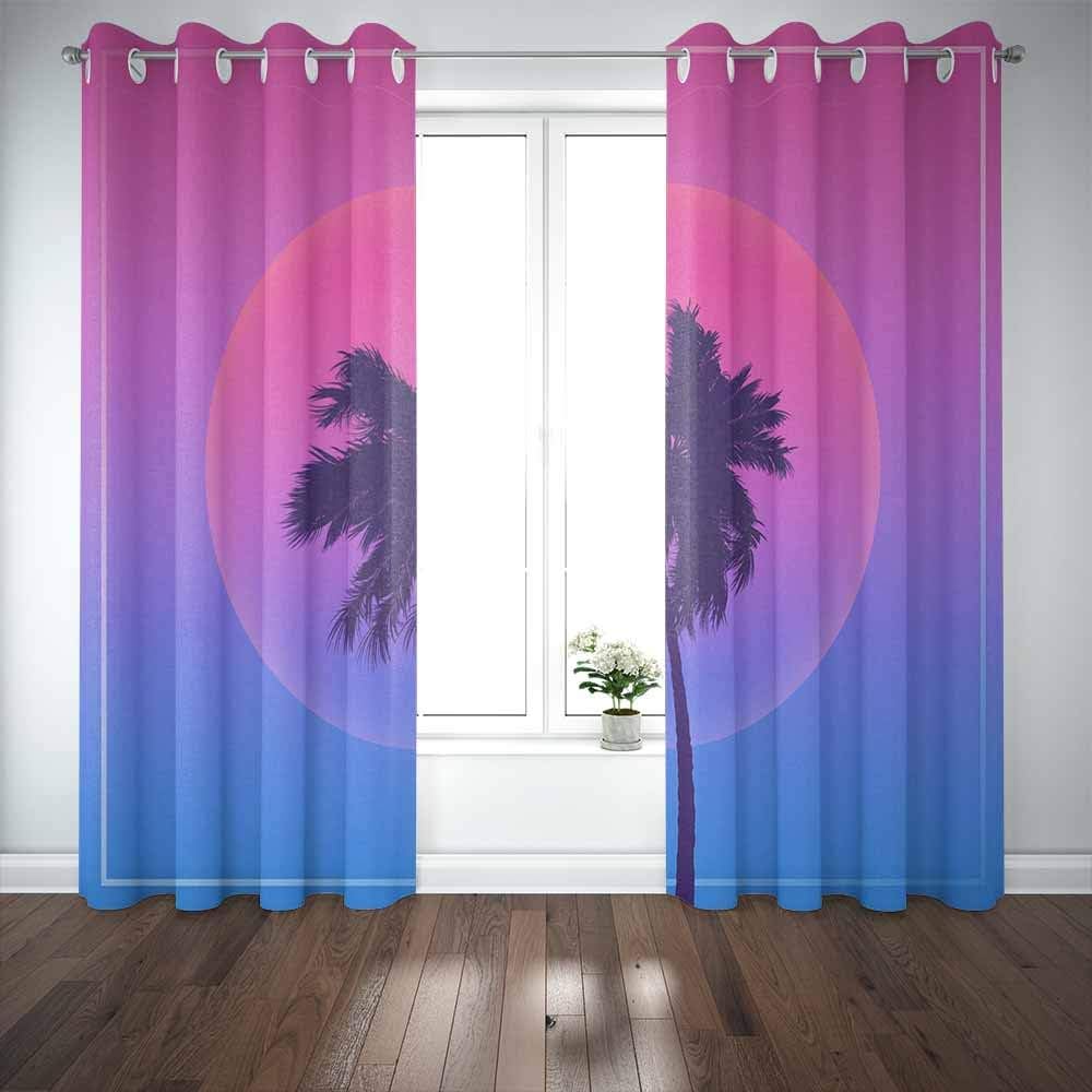 Amazon Com Sertiony 52x63 Inches 2 Panels Window Curtains Silhouette Coconut Palm Trees Gradient Background Sunset Vaporwave Aesthetics 3d Kids Curtain Panel For Bedroom Living Room Home Kitchen