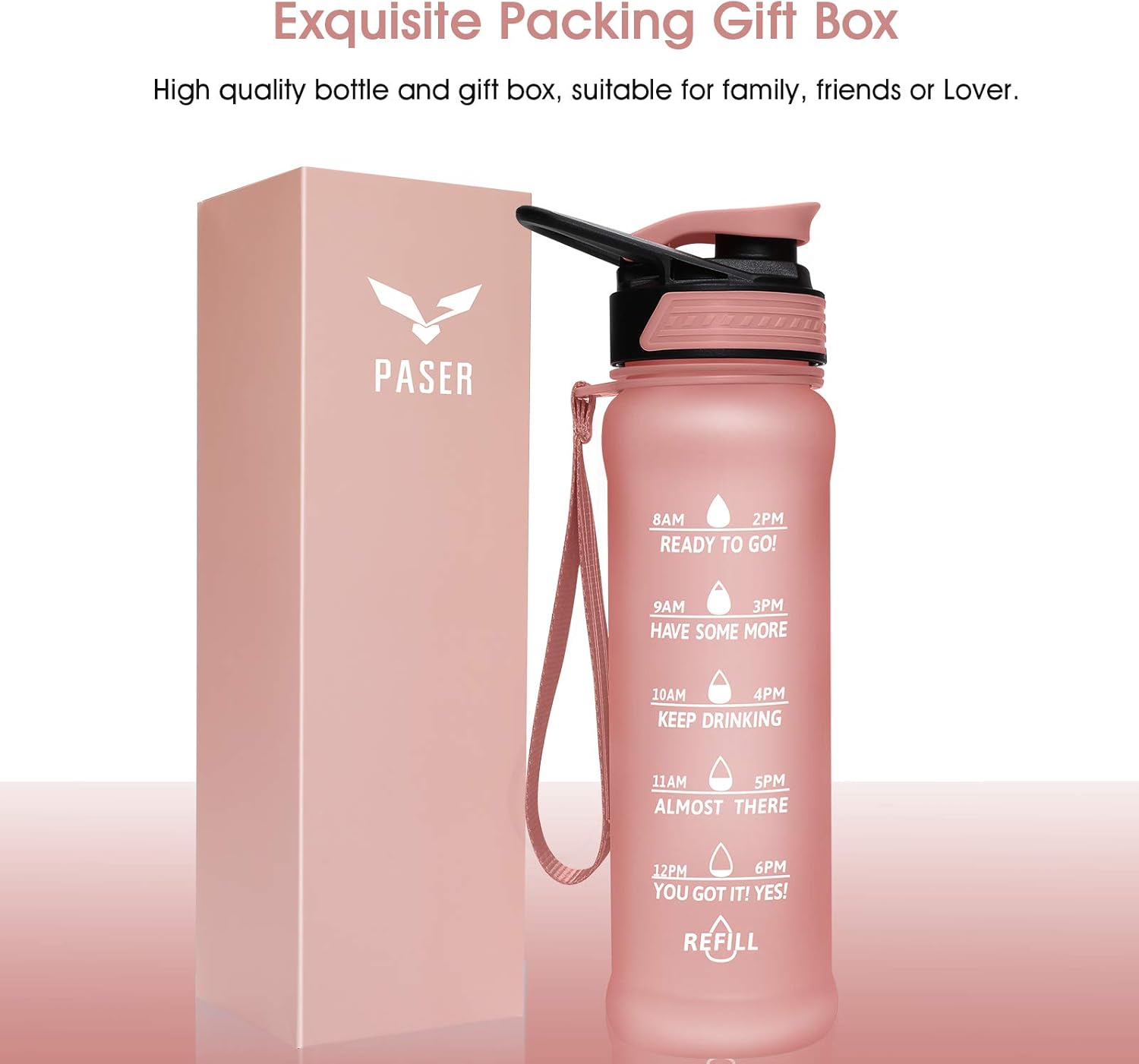 PASER 24oz Water Bottles with Times to Drink, Leakproof TRITAN & BPA Free Drinking Water Bottle with Removable Straw to Provide Adequate Water for Your Body (with Gift Box, Straw Brush) : Sports & Outdoors