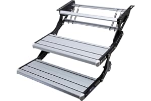 GARFATOLRV RV Steps Adjustable Folding Manual Double Drop Down Steps Camper Collapsible Easy to Install(Silver)