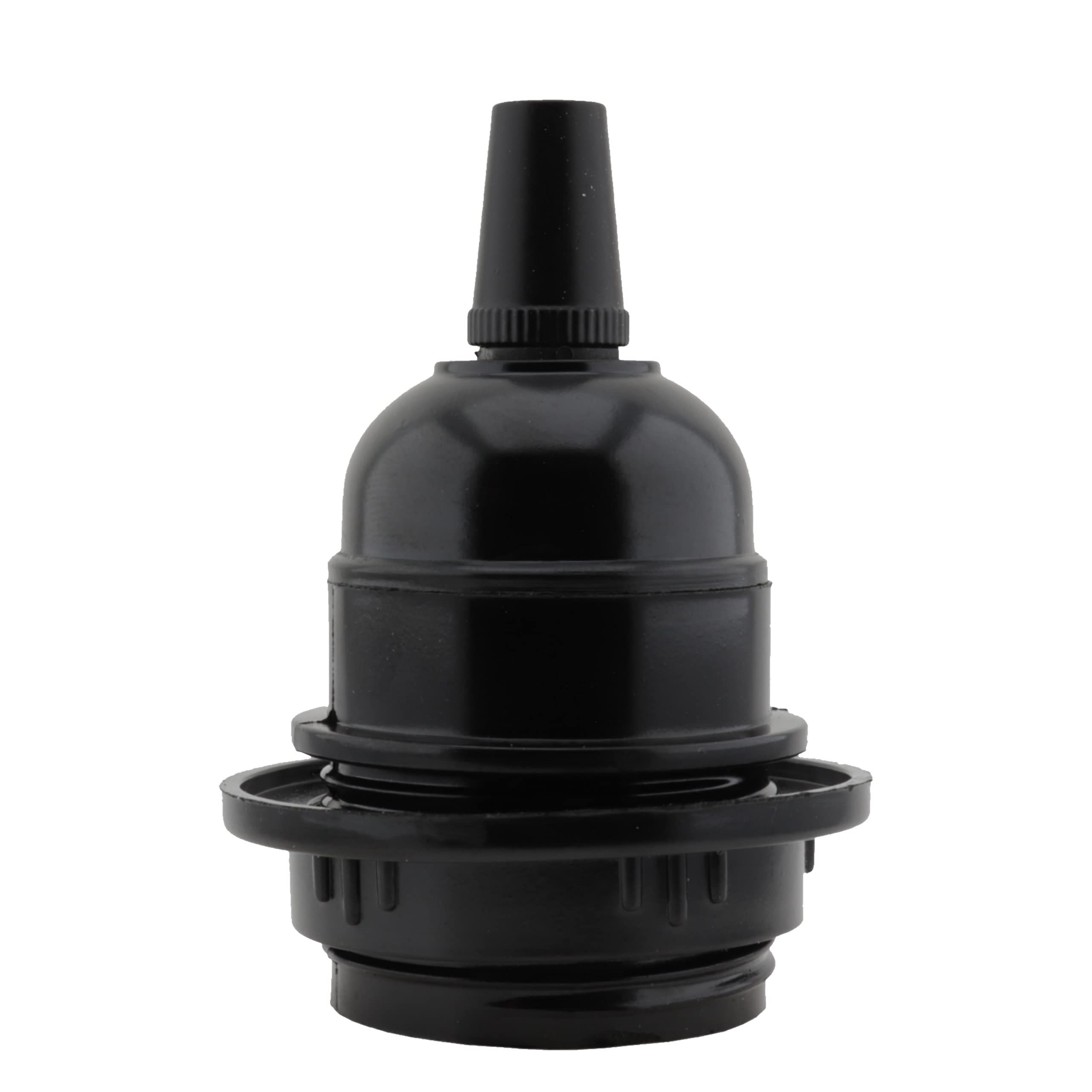 Art Deco Emporium Single E27 Lampholder in Black Bakelite with Shade Ring and Metal Cord Grip for Hanging Light Fittings, Black Ceiling Light Fitting or Pendant Light Fitting