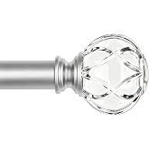 KAMANINA Silver Curtain Rods for Windows 72-144 Inch Heavy Duty Drapery Rod | 1 In Adjustable, 6-12 Feet Long, Window Treatment Rods for Sliding Glass Door, Grommet Curtains, Decorative Crystal Finials