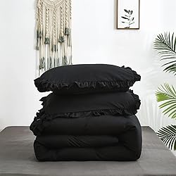 Luxlovery Black Ruffle Comforter Set California